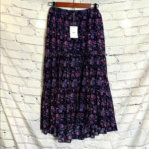 XiRENA Black Beauty Purple Floral High Low Iris Cotton Silk Skirt Size Medium